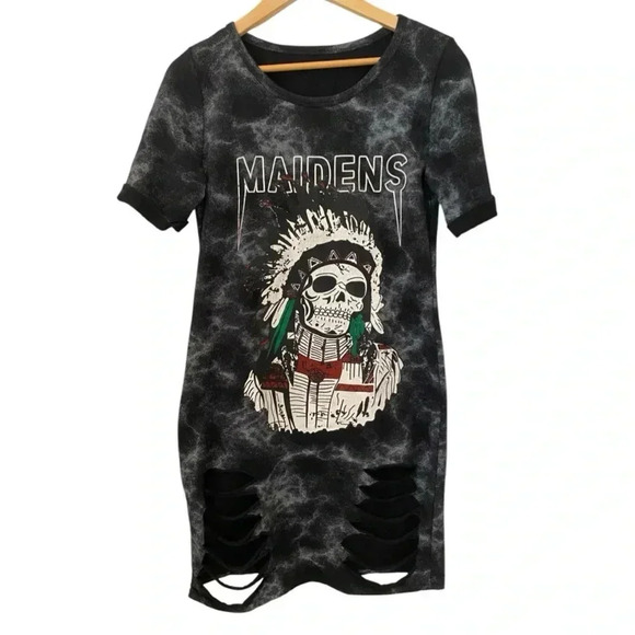 Womens Maidens Distressed Tie Dye Skeleton Indian Chief Dress - Picture 4 of 6